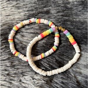 New Duo Pastel Rainbow Clay Bead Artisan Bracelets